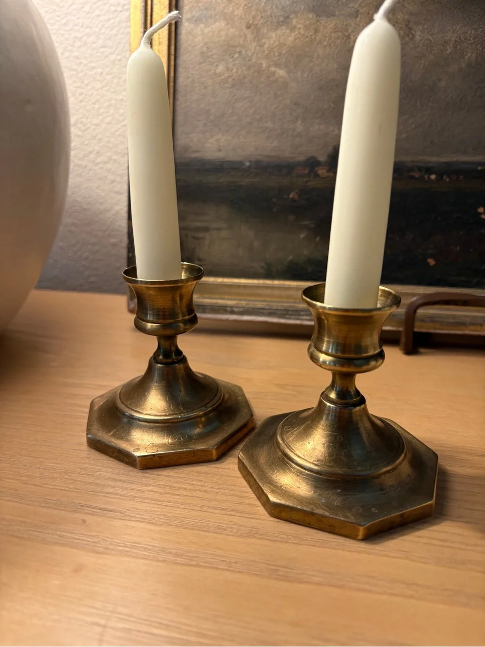 VINTAGE Brass Octagonal Base Candle Holders - Pair